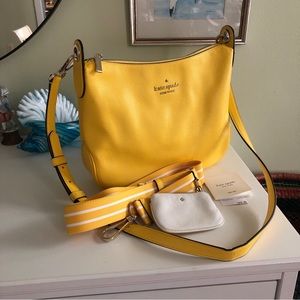 Kate Spade yellow leather crossbody bag purse guitar strap